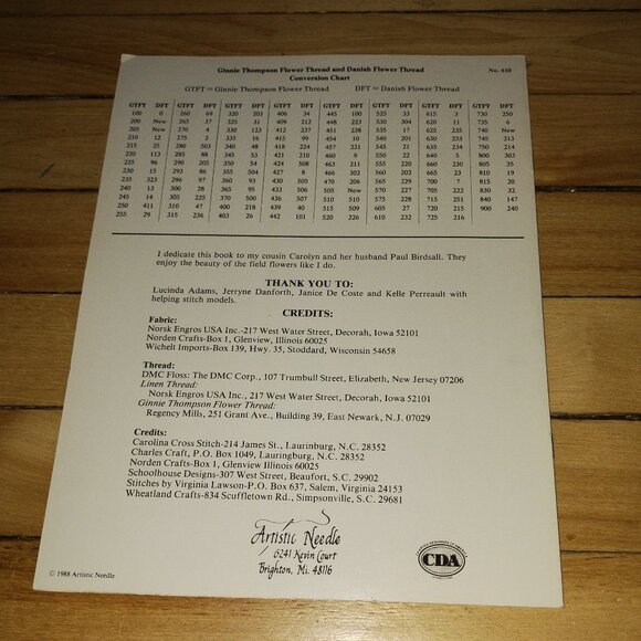 Placemats X Field Flowers Needlepoint Booklet (Artistic Needle, 1988) - Picture 2 of 2